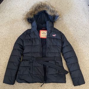 Women’s Hollister Belted Down Coat with Faux Fur Hood - Size S